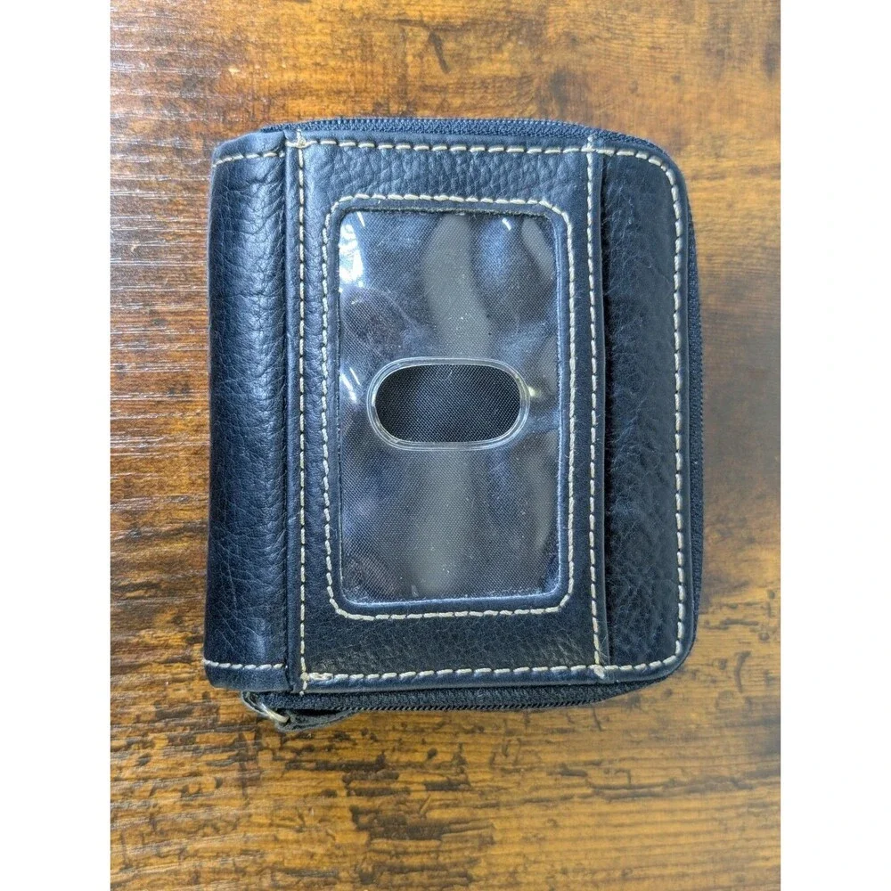 Fossil Trifold Wallet Pop Stitch Y2K Black Soft Pebbled Leather Change